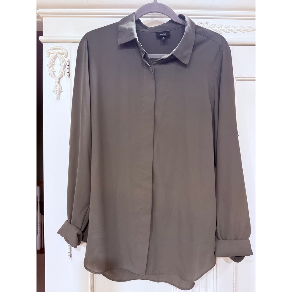 Mossimo Women Olive Green Long Sleeve Button Down Blouse Hidden Placket Large